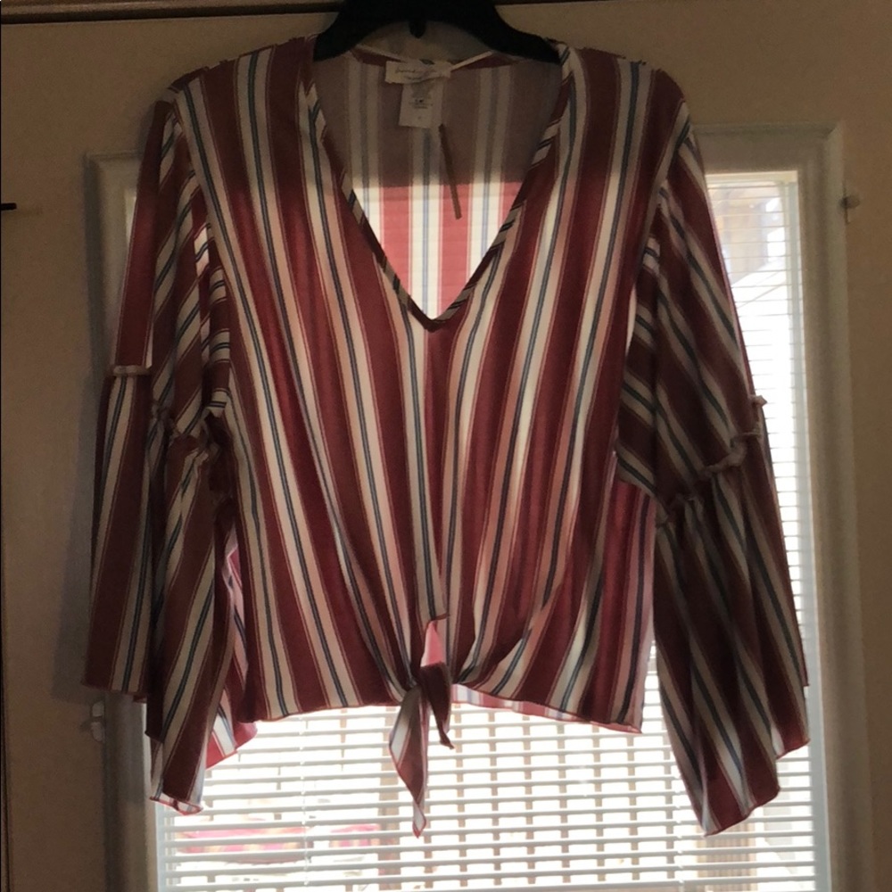 striped bell sleeve crop top